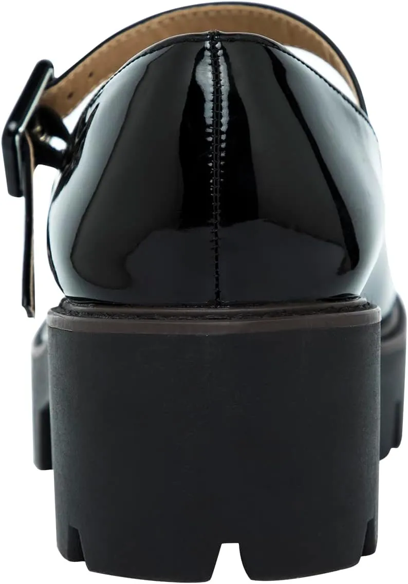 Women's Round Toe Ankle Strap Mary Janes Platform Low Heel Chunky Pumps Oxford Dress Shoes