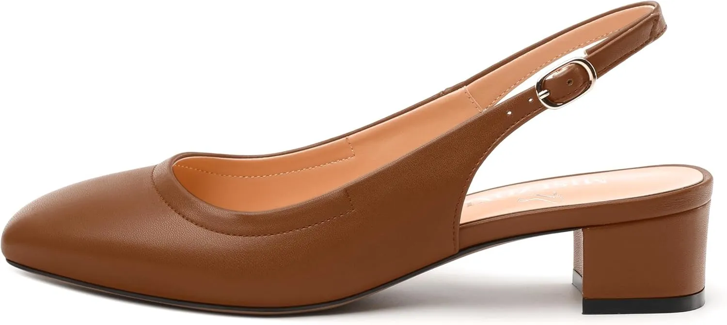 Womens Slingbacks, Square Toe Low Block Heel Pumps for Women, Comfort Casual Shoes for Workplace 1.4"