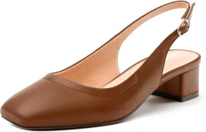 Womens Slingbacks, Square Toe Low Block Heel Pumps for Women, Comfort Casual Shoes for Workplace 1.4"