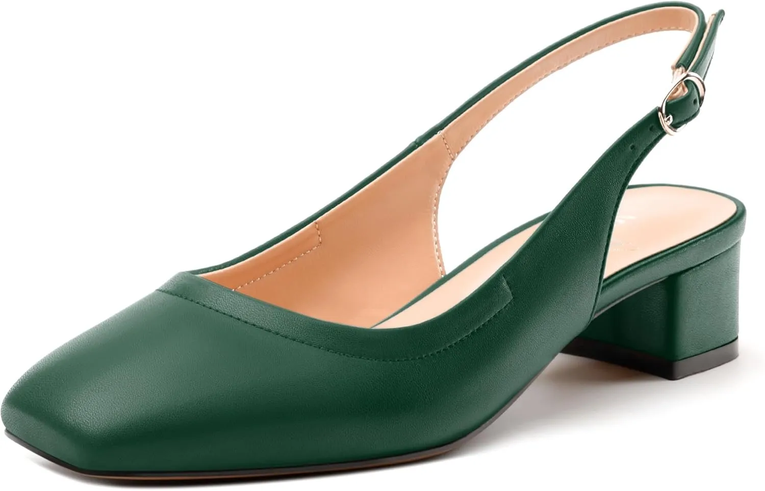Womens Slingbacks, Square Toe Low Block Heel Pumps for Women, Comfort Casual Shoes for Workplace 1.4"