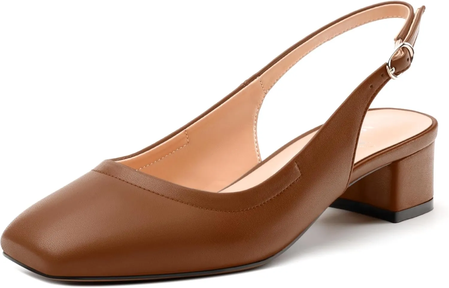 Womens Slingbacks, Square Toe Low Block Heel Pumps for Women, Comfort Casual Shoes for Workplace 1.4"