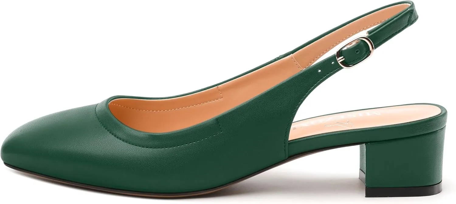 Womens Slingbacks, Square Toe Low Block Heel Pumps for Women, Comfort Casual Shoes for Workplace 1.4"