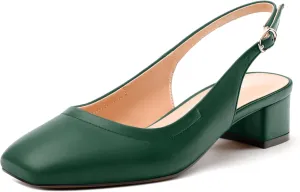 Womens Slingbacks, Square Toe Low Block Heel Pumps for Women, Comfort Casual Shoes for Workplace 1.4"