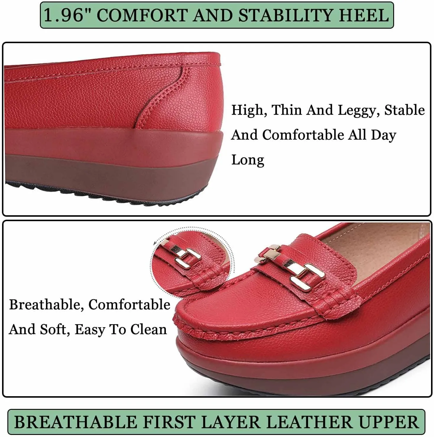 Women's Slip-on Wedge Moccasin Loafers,Comfortable Round Toe Thick Sole Boat Shoes,Non-Slip Platform Wedge Sneakers