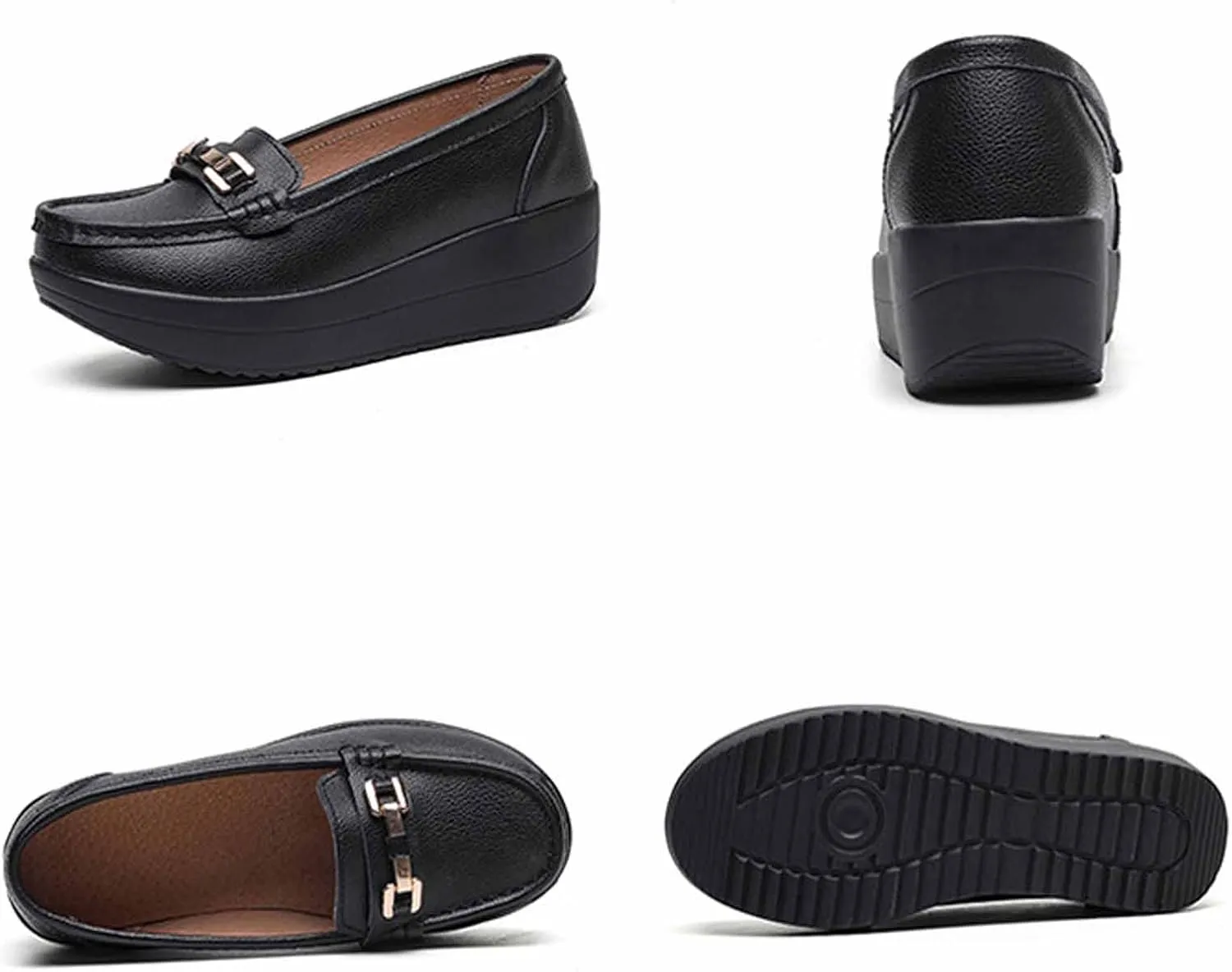 Women's Slip-on Wedge Moccasin Loafers,Comfortable Round Toe Thick Sole Boat Shoes,Non-Slip Platform Wedge Sneakers