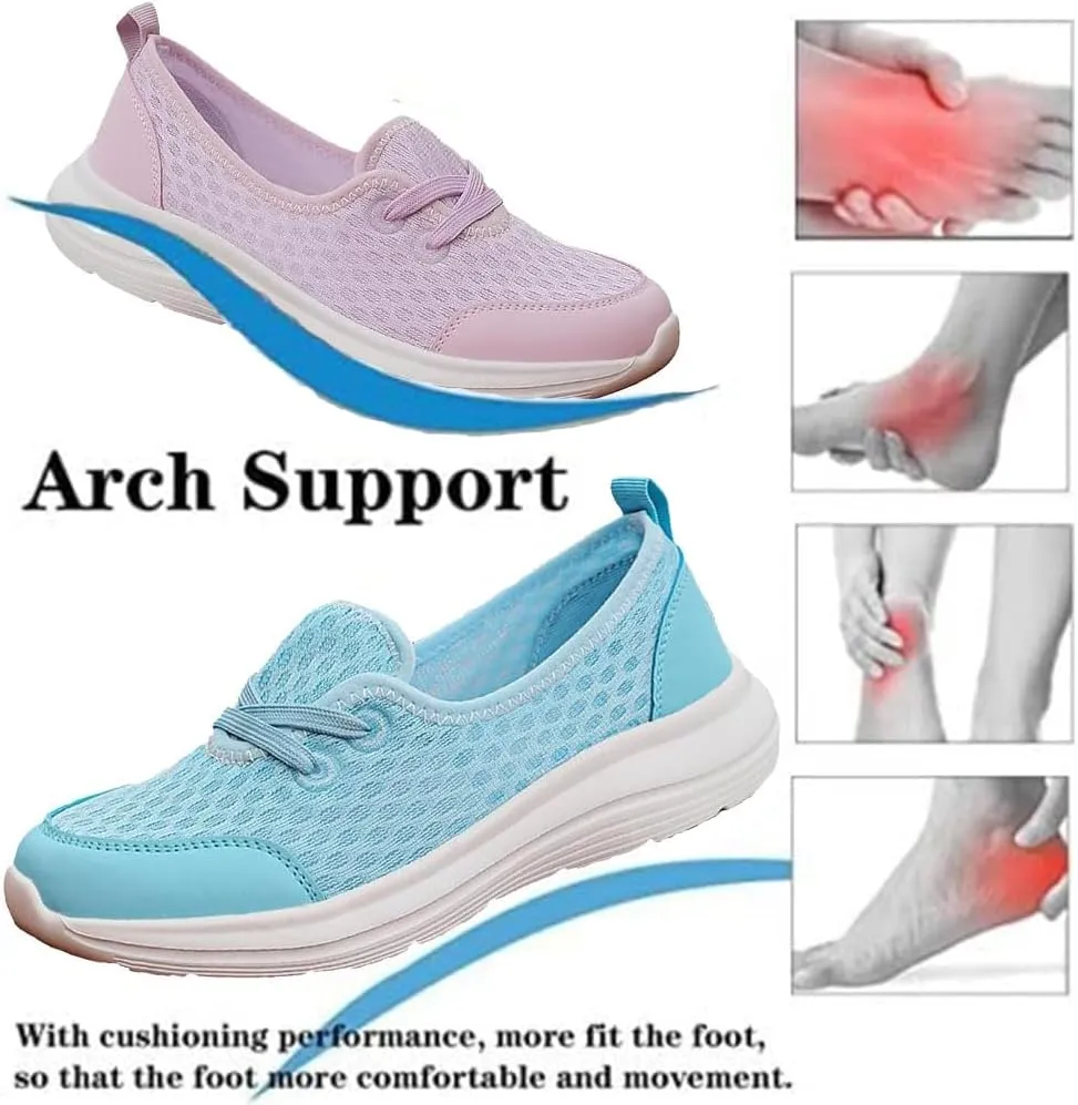 Women's Soft Sole Mesh Comfort Orthopedic Shoes, Zapatos Ortopédicos para Mujer, Breathable Mesh Knitted Woven Low Top Walking Shoes,Slip on Orthopedic Sneakers Women