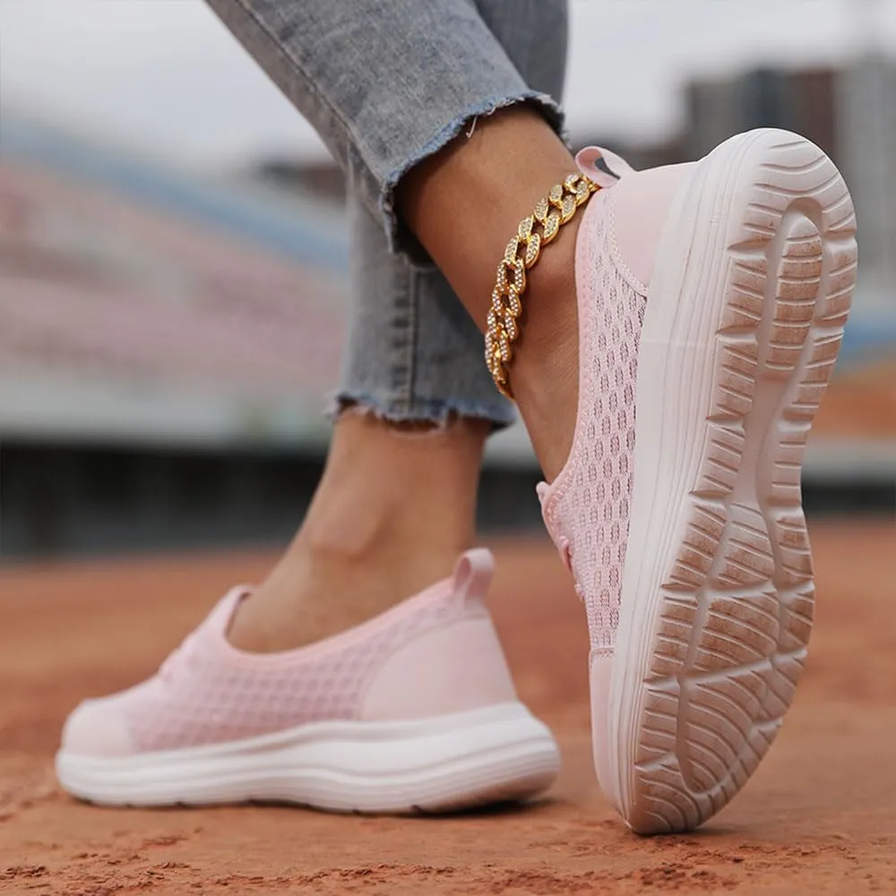 Women's Soft Sole Mesh Comfort Orthopedic Shoes, Zapatos Ortopédicos para Mujer, Breathable Mesh Knitted Woven Low Top Walking Shoes,Slip on Orthopedic Sneakers Women