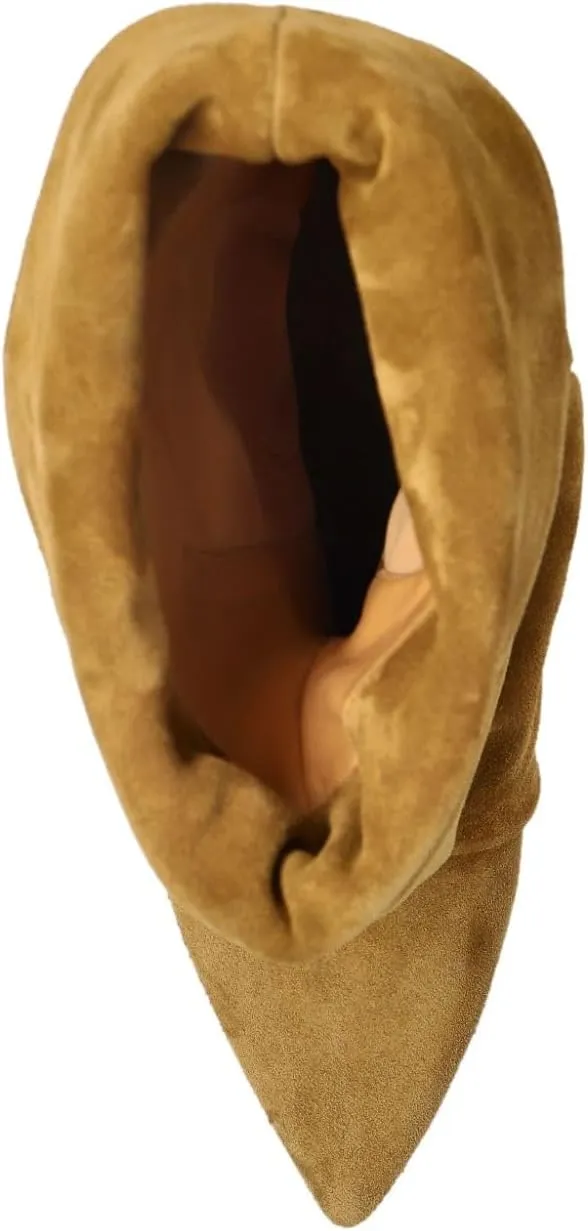 Women's Suede Ankle Boots Kitten Heel Pointed Toe Slouchy Fold Boots Slip On Causal Winter Cowboy Short Booties Ladies