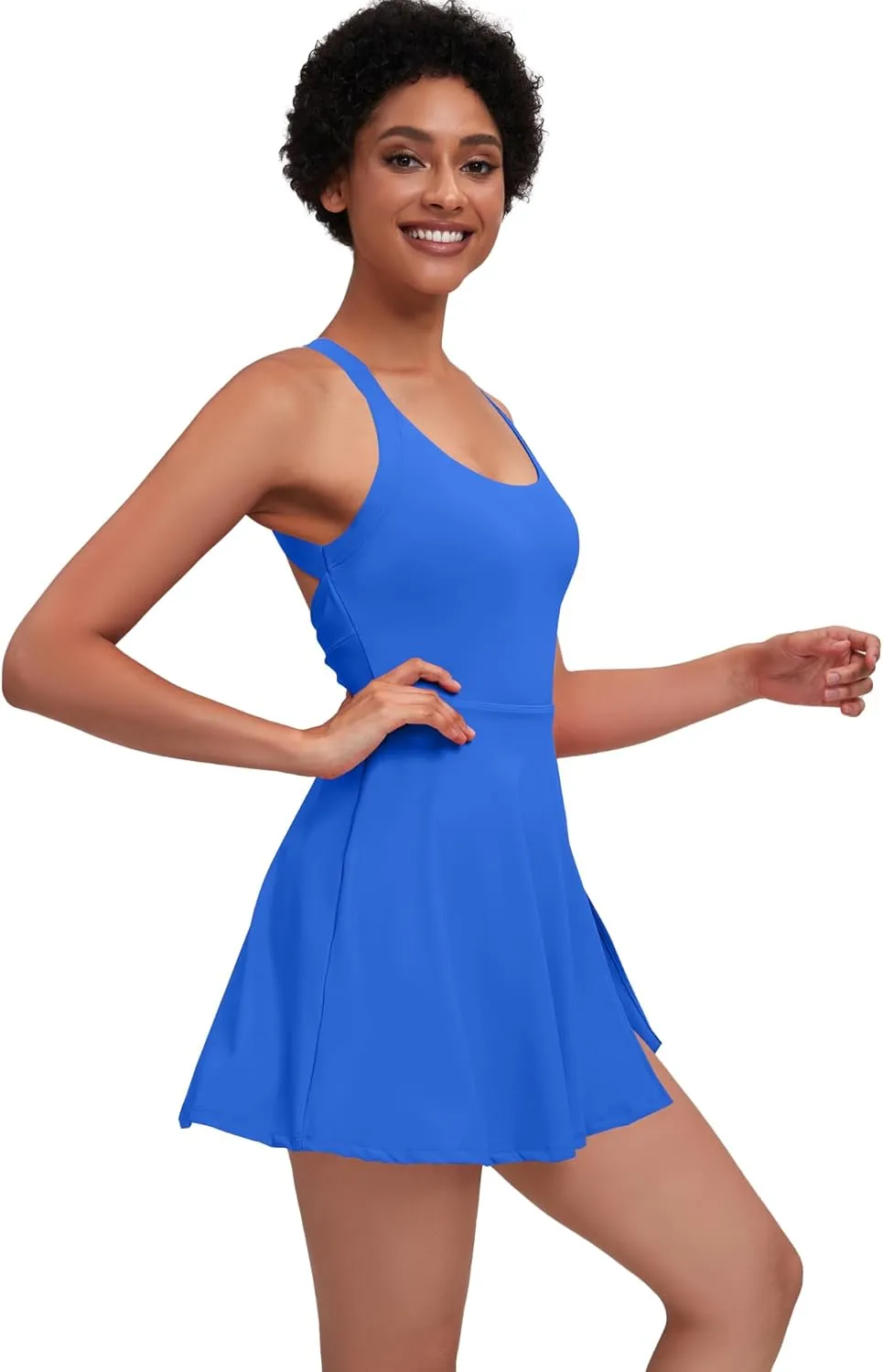 Womens Tennis Workout Dress with Open-Back Waistband Shorts Golf Acitve Side Slit Dresses