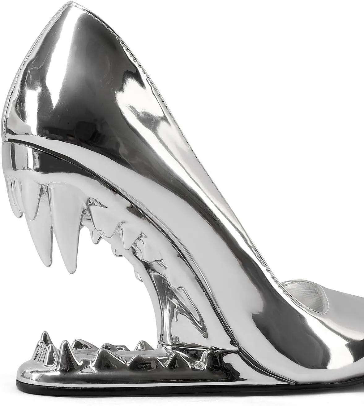 Women's Tiger Tooth Slip On High Heels Pointed Toe Mirror Patent Leather Comfort Pumps Shoes