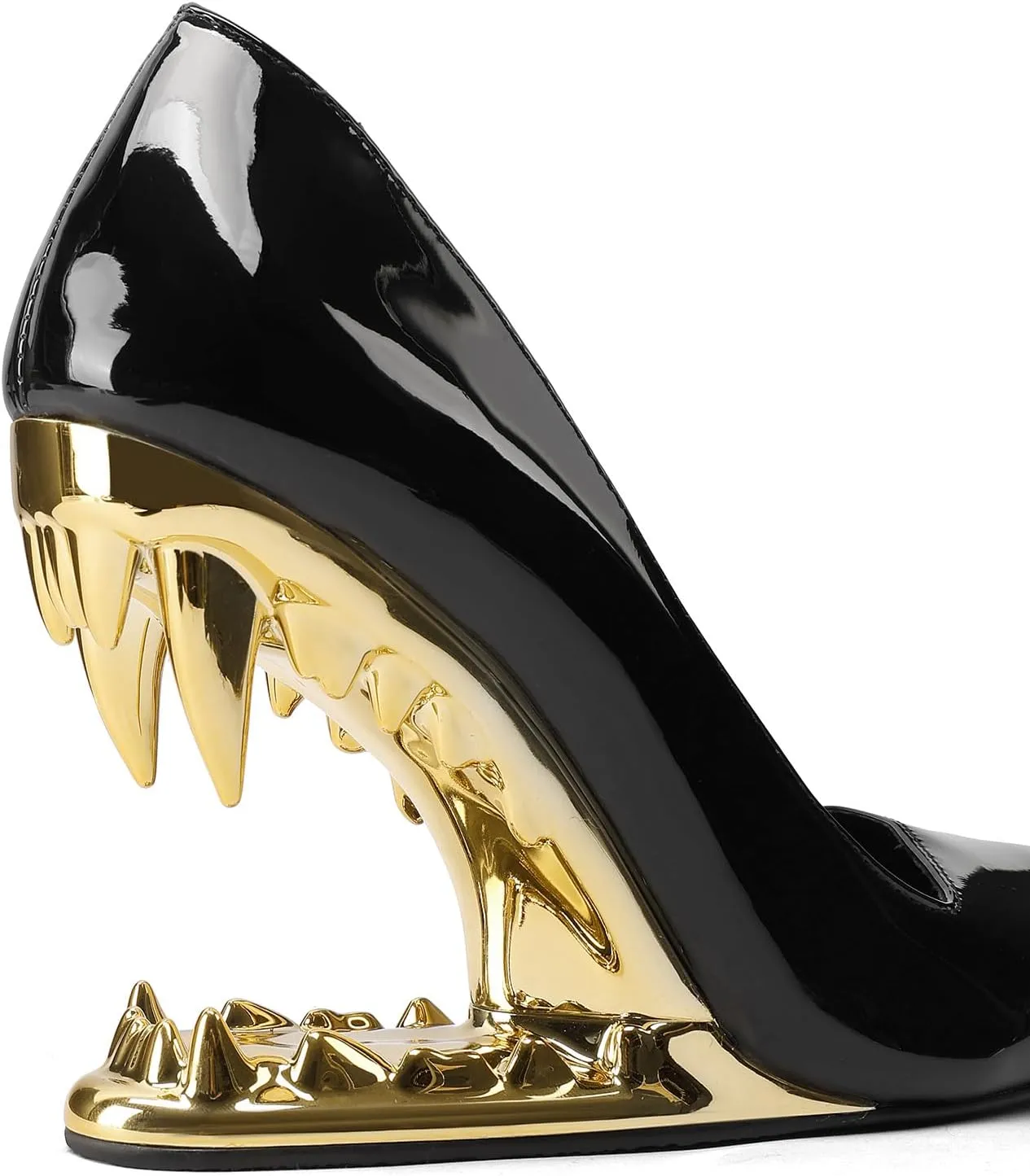 Women's Tiger Tooth Slip On High Heels Pointed Toe Mirror Patent Leather Comfort Pumps Shoes