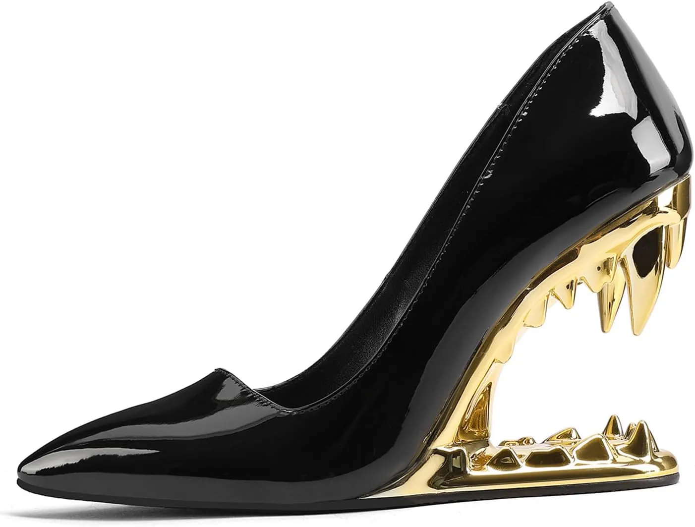 Women's Tiger Tooth Slip On High Heels Pointed Toe Mirror Patent Leather Comfort Pumps Shoes