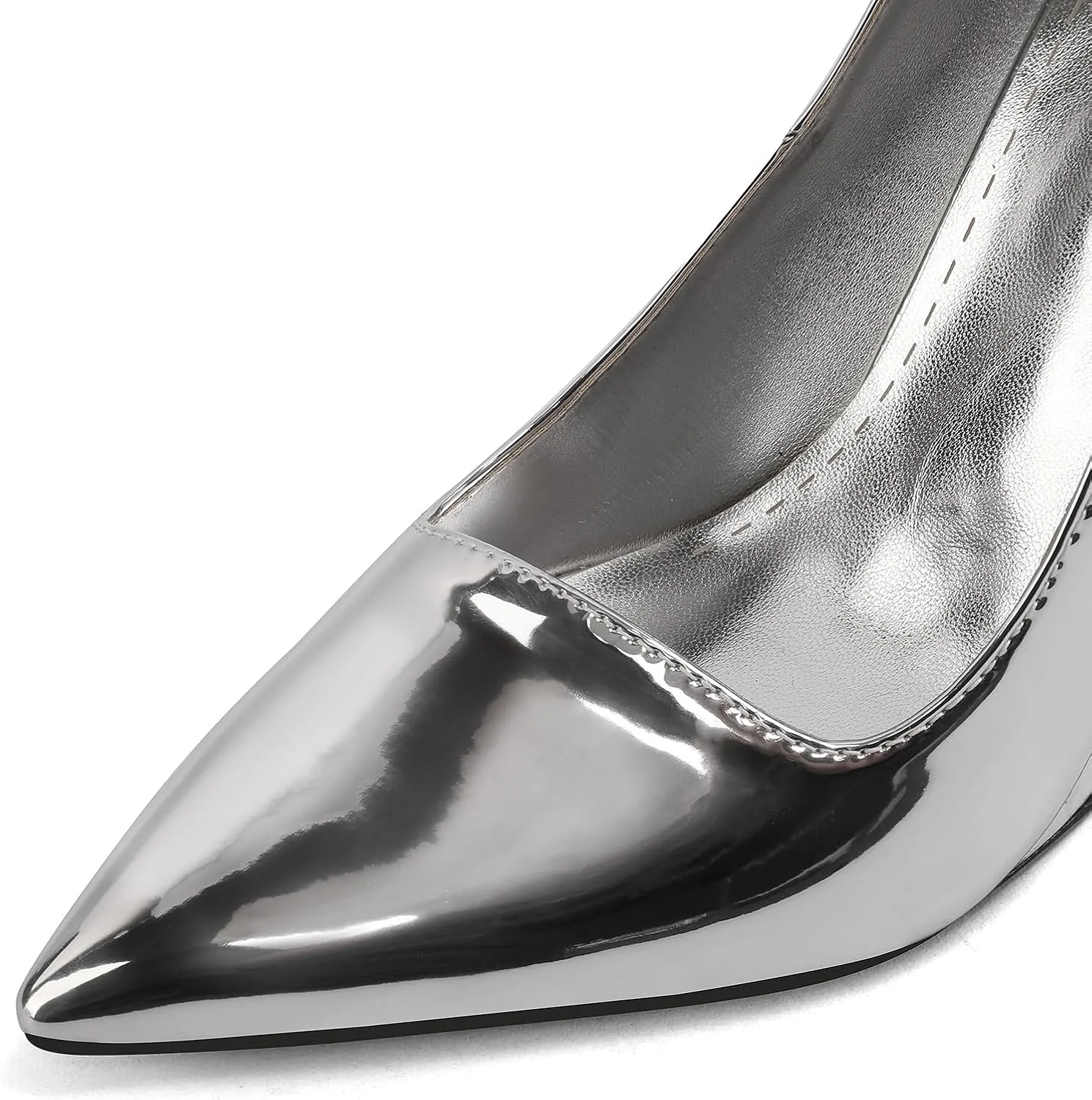Women's Tiger Tooth Slip On High Heels Pointed Toe Mirror Patent Leather Comfort Pumps Shoes