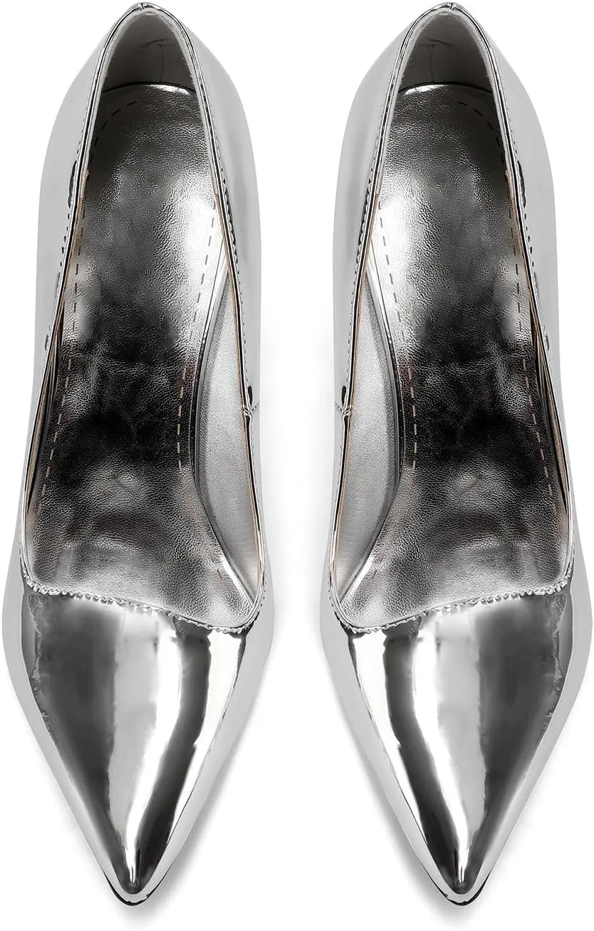 Women's Tiger Tooth Slip On High Heels Pointed Toe Mirror Patent Leather Comfort Pumps Shoes