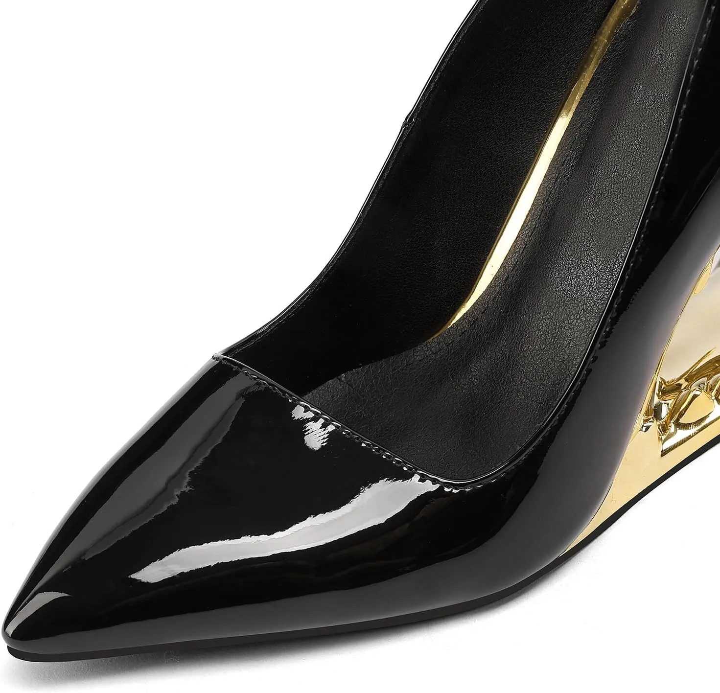 Women's Tiger Tooth Slip On High Heels Pointed Toe Mirror Patent Leather Comfort Pumps Shoes