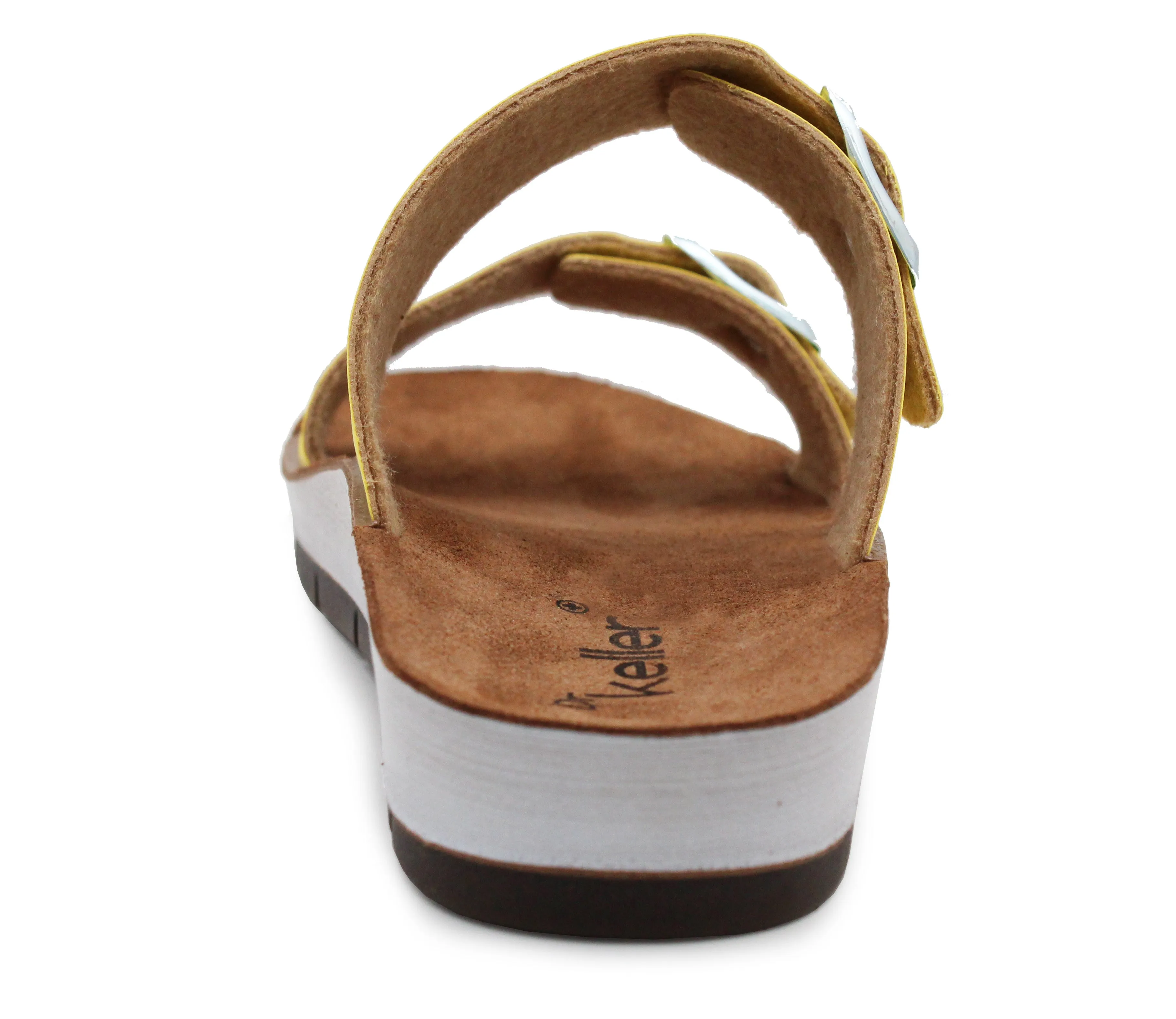 Womens Twin Buckle Strap Sandals in Yellow Adjustable Slip On Mule Flat Summer Casual Ladies Fashion Slides