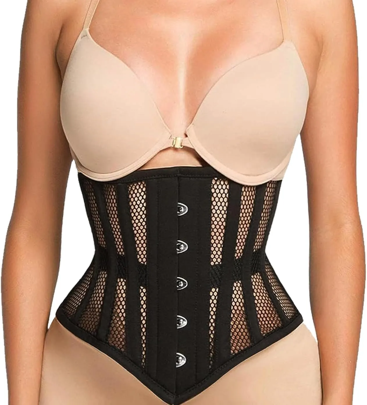 Women's Under bust Heavy Duty Steel Boned Waist Trainer Shaper Mesh Short Torso Corset
