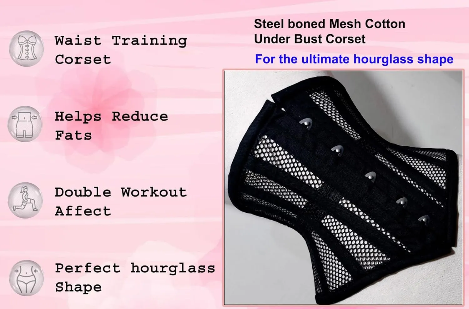 Women's Under bust Heavy Duty Steel Boned Waist Trainer Shaper Mesh Short Torso Corset