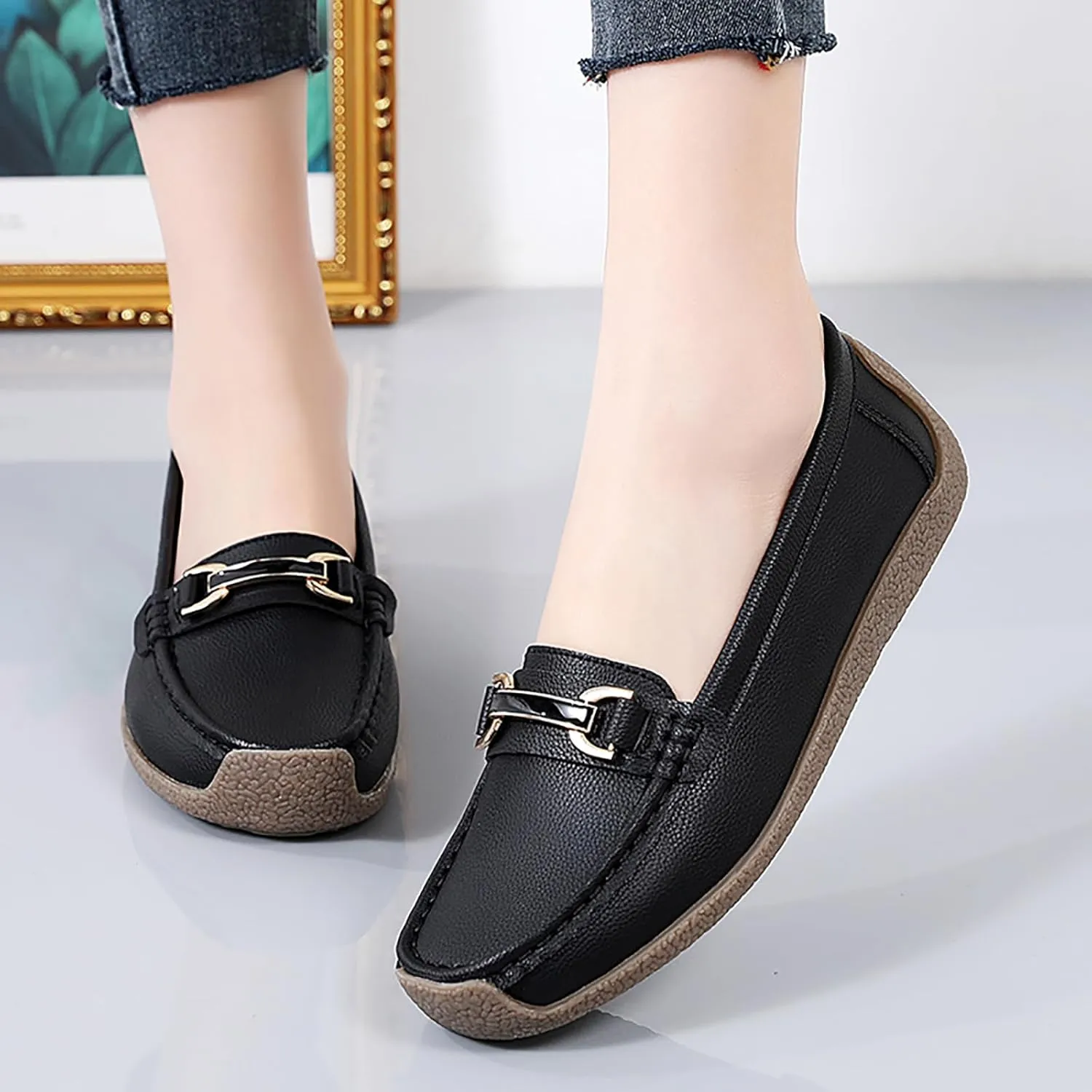 Women's Wide Width Loafers Comfort Slip on Shoes Walking Shoes for Ladies Mocassins Driving Shoe