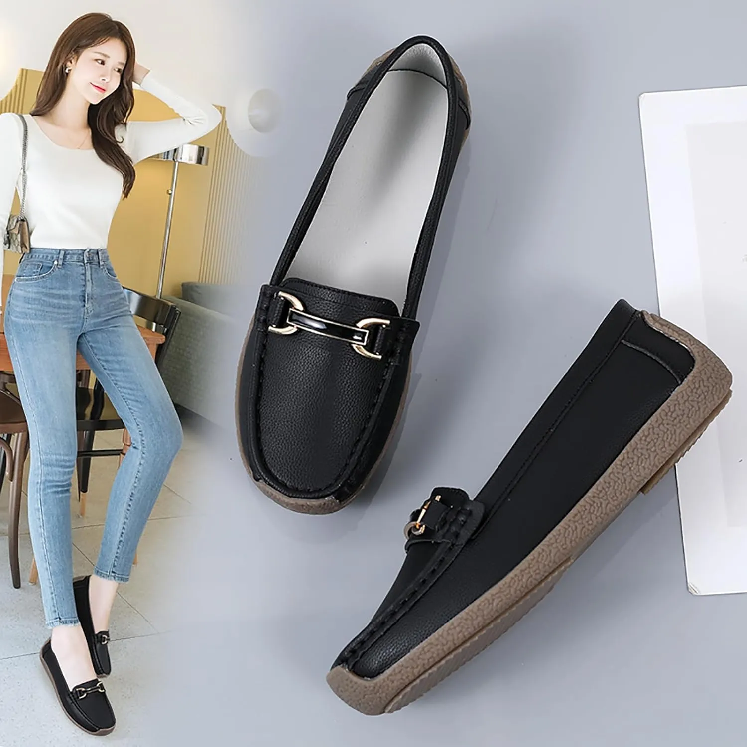 Women's Wide Width Loafers Comfort Slip on Shoes Walking Shoes for Ladies Mocassins Driving Shoe