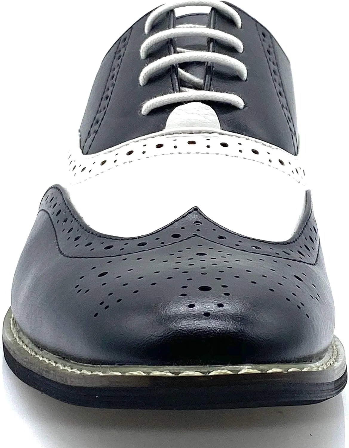 Wooden08N Men's Two Tone Wingtips Oxfords Perforated Lace Up Dress Shoes