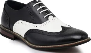 Wooden08N Men's Two Tone Wingtips Oxfords Perforated Lace Up Dress Shoes