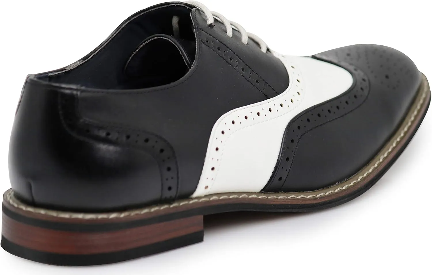 Wooden08N Men's Two Tone Wingtips Oxfords Perforated Lace Up Dress Shoes