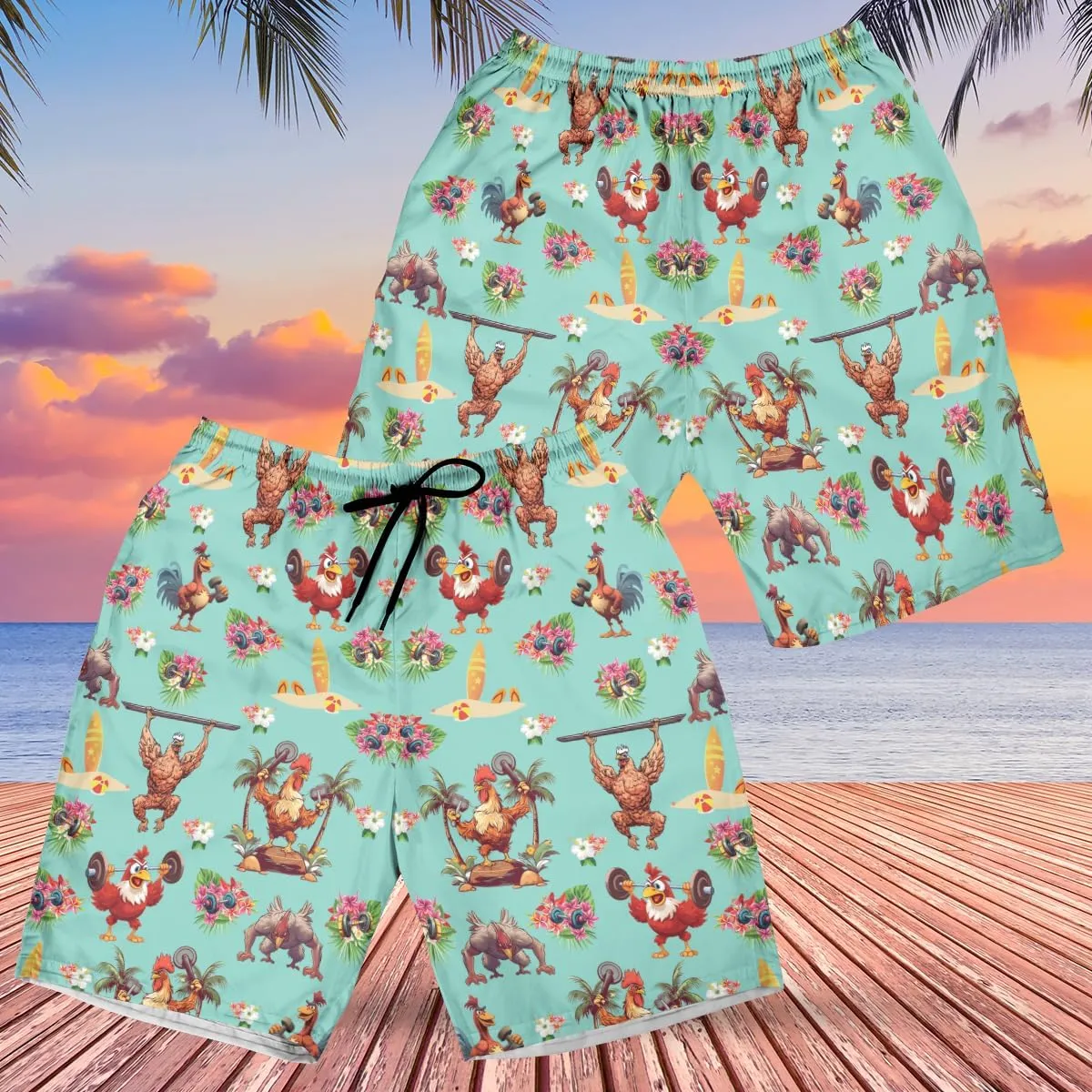 Workout Men's Swim Trunks - Animal Lovers Hawaiian Shorts for Men, Men's Summer Bathing Shorts Set 27