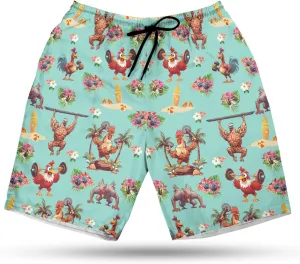 Workout Men's Swim Trunks - Animal Lovers Hawaiian Shorts for Men, Men's Summer Bathing Shorts Set 27