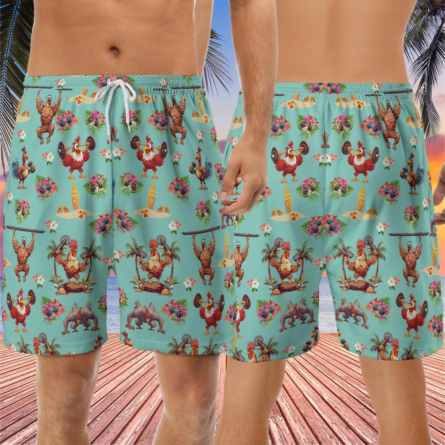 Workout Men's Swim Trunks - Animal Lovers Hawaiian Shorts for Men, Men's Summer Bathing Shorts Set 27