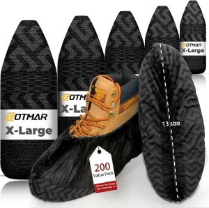 X-Large 200 Pack Breathable Shoe Covers Disposable for Indoors - Reusable Non-Slip Black Non-Woven Fabric Shoe Booties disposable, Fits Up to Men’s Size 13, Doubles as Travel Shoe Bags