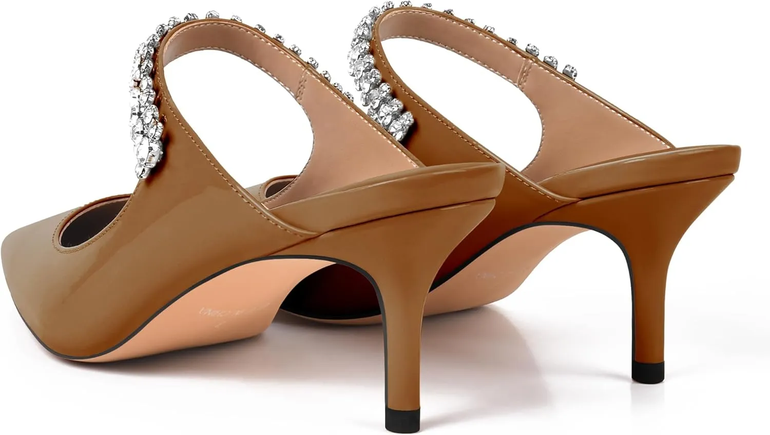 XINIUNIU Heeled Mules for Women Rhinestone Heels Pointed Toe Slip On 2.5 Inch Kitten Stiletto Closed Toe Sandals Dress Wedding Pump Shoes