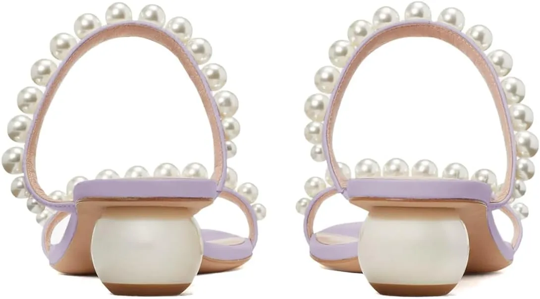 XYD Women Pearl Slide Sandals Spherical Low Heels Open Toe Beaded Two Straps Summer Casual Dress Slippers Shoes