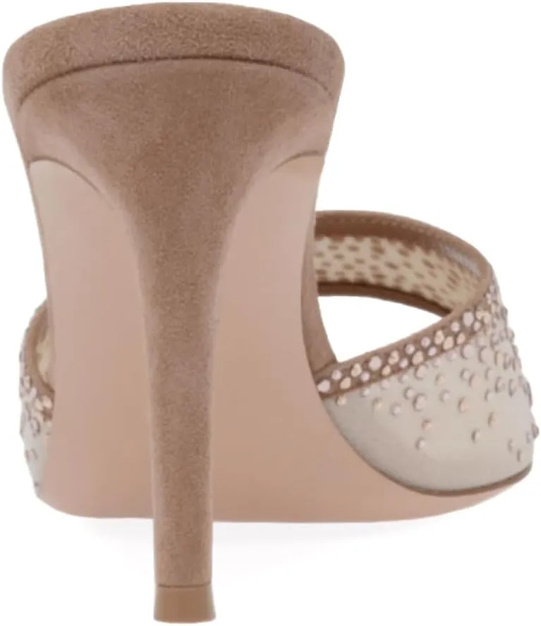 XYD Women Sexy Pointed Open Toe Rhinestones Crystal Slides Sandals High Heel Slip-on Summer Bridal Evening Mesh Shoes