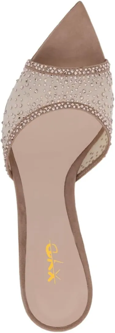 XYD Women Sexy Pointed Open Toe Rhinestones Crystal Slides Sandals High Heel Slip-on Summer Bridal Evening Mesh Shoes