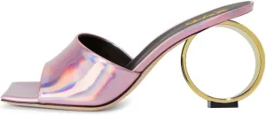 XYD Women Summer Chic Open Square Toe Slide Sandals Round Circle High Heels Slip On Mules Shoes for Event Party Beach Wedding