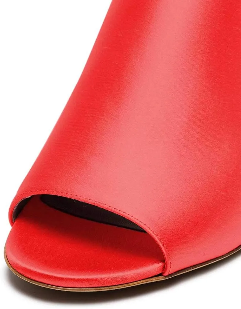 XYD Women Trendy Peep Toe Mid Block Heel Mule Slides Slip On Daily Walking Dress Sandal Slippers