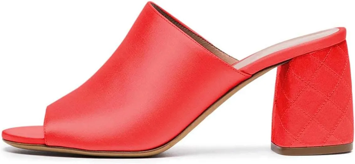 XYD Women Trendy Peep Toe Mid Block Heel Mule Slides Slip On Daily Walking Dress Sandal Slippers