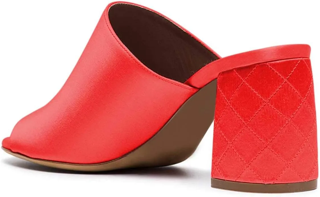 XYD Women Trendy Peep Toe Mid Block Heel Mule Slides Slip On Daily Walking Dress Sandal Slippers
