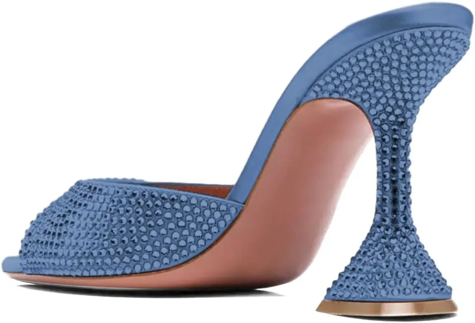 XYD Women's Summer Trendy Open Pointed Toe High Heel Mules Slip-ons Crystal Sparkle Rhinestone Studs Sandals Evening Wedding Party Shoes