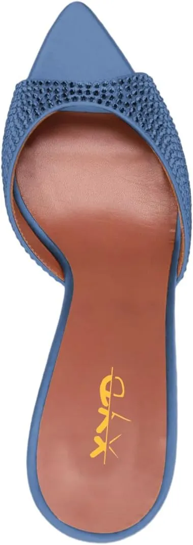 XYD Women's Summer Trendy Open Pointed Toe High Heel Mules Slip-ons Crystal Sparkle Rhinestone Studs Sandals Evening Wedding Party Shoes