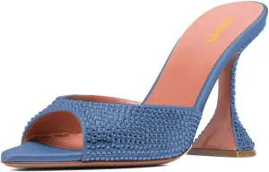 XYD Women's Summer Trendy Open Pointed Toe High Heel Mules Slip-ons Crystal Sparkle Rhinestone Studs Sandals Evening Wedding Party Shoes
