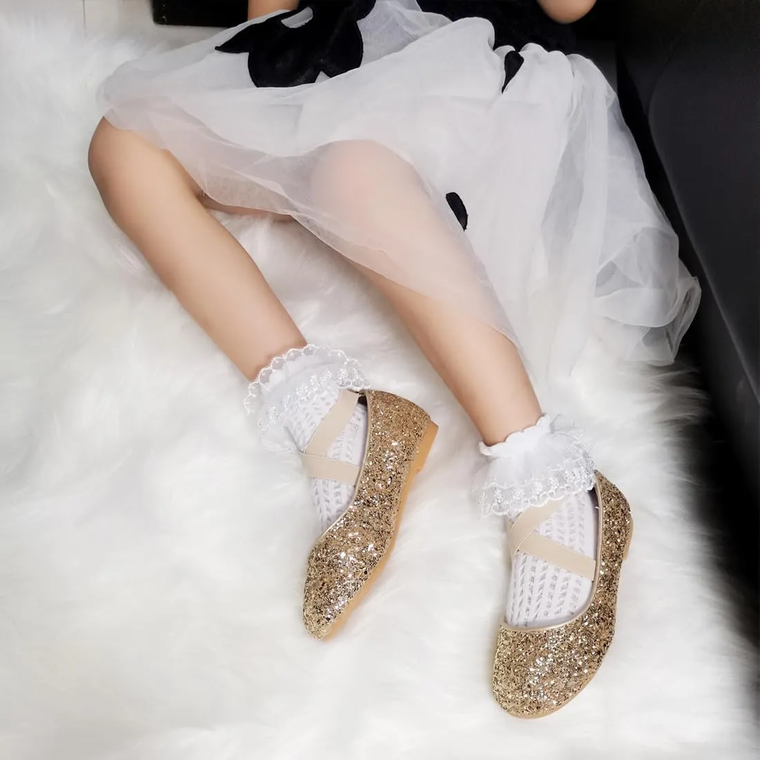 YIBLBOX Girl's Glitter Ballet Flats Ballerina Mary Jane Princess Wedding Dress Shoes Sparkle Dress up Shoes