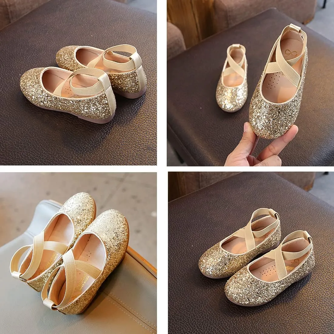 YIBLBOX Girl's Glitter Ballet Flats Ballerina Mary Jane Princess Wedding Dress Shoes Sparkle Dress up Shoes