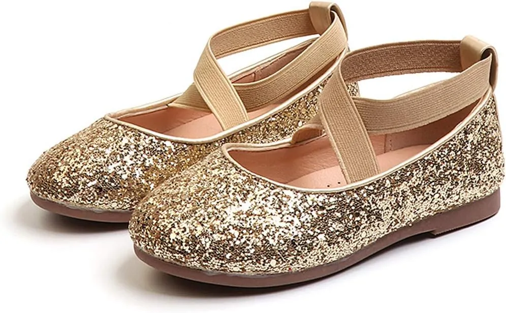 YIBLBOX Girl's Glitter Ballet Flats Ballerina Mary Jane Princess Wedding Dress Shoes Sparkle Dress up Shoes