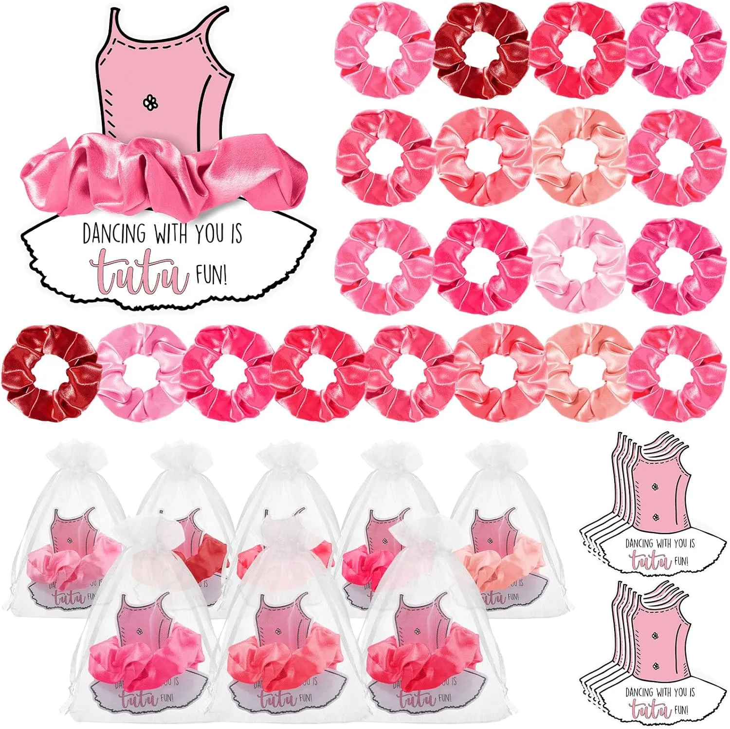 Yinkin 20 Set Ballerina Party Favors for Guests Soft Elastic Hair Ties Hair Scrunchies Ballet Tutu Funny Thank You Cards Organza Bag Dance Recital Gift for Girls Ballerina Birthday Party Decorations