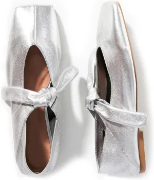 Yishaweiqi Bow Knot Ballet Flats Shoes for Women Bowtie Strap Ballerina Shoes Slip-on Square Toe Mary Jane Flats