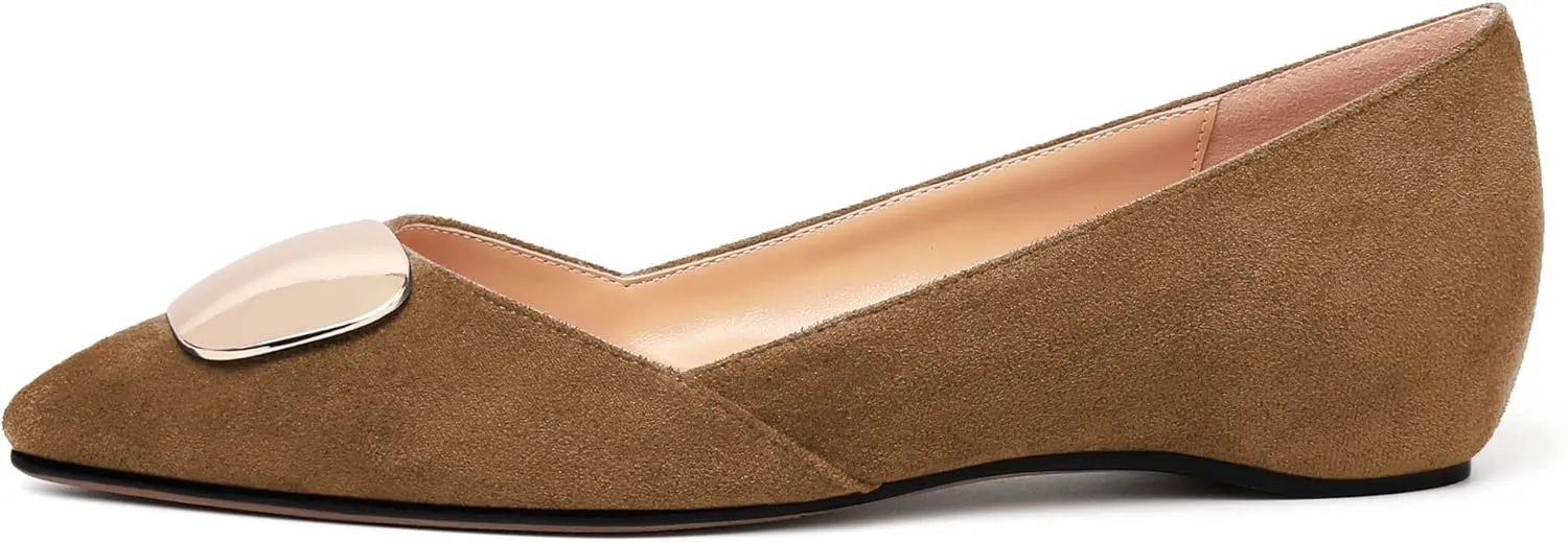YODEKS Women Flats Low Heel Slip On Closed Pointed Toe Dress Ballet Flat Shoes