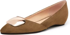 YODEKS Women Flats Low Heel Slip On Closed Pointed Toe Dress Ballet Flat Shoes