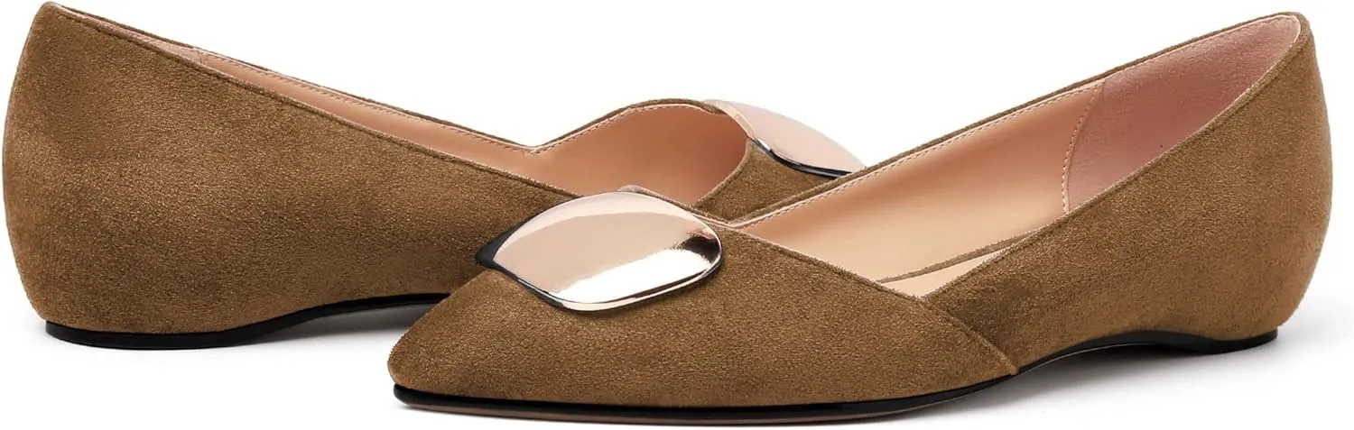 YODEKS Women Flats Low Heel Slip On Closed Pointed Toe Dress Ballet Flat Shoes